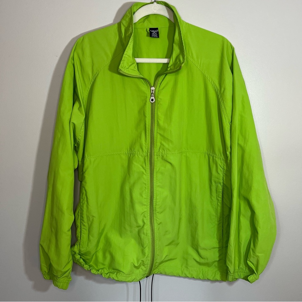 Lands' End Men's Nylon Lime Green Windbreaker Jacket Raincoat Outdoor Medium